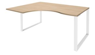 Bureau compact LOFTER - L160 cm - Retour à gauche - Plateau imitation chêne clair - pied Blanc - (pied de renfort obligatoire à rajouter - non inclus)