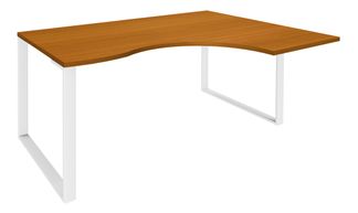 Bureau compact LOFTER - L180 cm - Retour à droite - Plateau imitation Merisier - pied Blanc - (pied de renfort obligatoire à rajouter - non inclus)