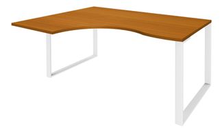 Bureau compact LOFTER - L180 cm - Retour à gauche - Plateau imitation Merisier - pied Blanc - (pied de renfort obligatoire à rajouter - non inclus)