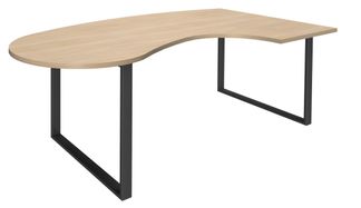 Bureau LOFTER Manager arrondi -  retour à droite - L200 cm - Plateau imitation chêne clair - Pied carbone (Pieds de renfort obligatoire à rajouter - non inclus)