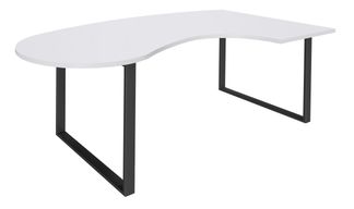 Bureau LOFTER Manager arrondi -  retour à droite - L200 cm - Plateau blanc perle - Pied carbone (Pieds de renfort obligatoire à rajouter - non inclus)