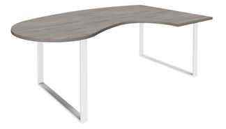 Bureau LOFTER Manager arrondi -  retour à droite - L200 cm - Plateau imitation chêne gris - Pied blanc (Pieds de renfort obligatoire à rajouter - non inclus)