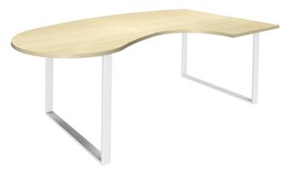 Bureau LOFTER Manager arrondi -  retour à droite - L200 cm - Plateau imitation Erable - Pied blanc (Pieds de renfort obligatoire à rajouter - non inclus)