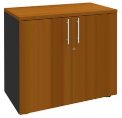 Armoire basse EXPRIM/LOFTER - H72 x L80 x P47 - 2 portes - Corps Anthracite - Dessus et portes imitation Merisier