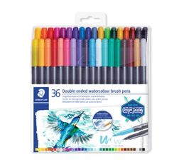 STAEDTLER Marsgraphic Duo - 36 Feutres pinceau à double embout - couleurs aquarelles assorties