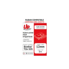 UPrint - Ruban d'étiquettes auto-adhésives pour Brother TZe335 - 1 rouleau (12 mm x 8 m) - fond noir écriture blanche