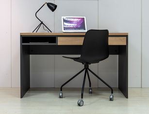 Bureau ARCADE - 126 cm - avec tiroir et niche - chêne du bocage/anthracite