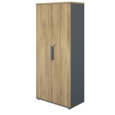 Armoire haute ARCADE -  L81 x H184 x P45 - 2 portes - chêne/anthracite