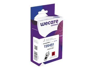 WECARE - Ruban d'étiquettes auto-adhésives pour Brother TZE451 - 1 rouleau (24 mm x 8 m) - fond rouge écriture noire