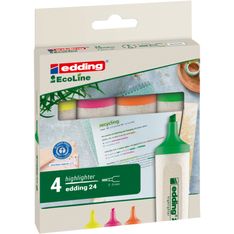 Edding - Set de 4 Surligneurs EcoLine en Plastique recyclé e-24 Assortis - Pointe Biseautée 2-5 mm