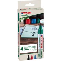 Edding - Set de 4 Marqueurs Permanents EcoLine en Plastique recyclé e-21 - Pointe Ogive 1,5 - 3 mm