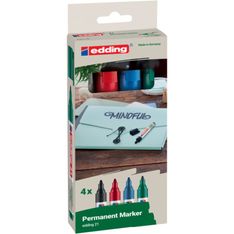 edding - Set de 4 Marqueurs Permanents en Plastique recyclé e-21 - Pointe Ogive 1,5-3mm