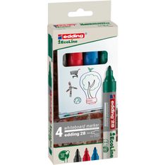 Edding - Set de 4 Marqueurs tableaux blancs EcoLine en Plastique recyclé e-28 - Pointe Ogive 1,5-3 mm