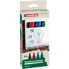 edding - Set de 4 Marqueurs tableaux blancs en Plastique recyclé e-28 - Pointe Ogive 1,5-3 mm