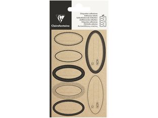 Clairefontaine - 28 Étiquettes adhésives ovales kraft noir - 8 x 16 cm