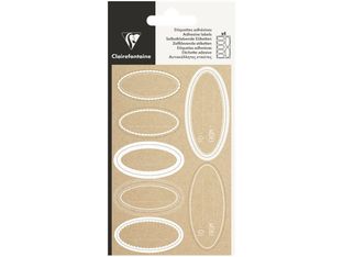 Clairefontaine - 28 Étiquettes cadeau kraft - ovale blanc - 8 x 16 cm