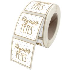 Créastyl Fantasie - 500 Étiquettes Joyeuses Fêtes - 35 x 40 mm - blanc/or