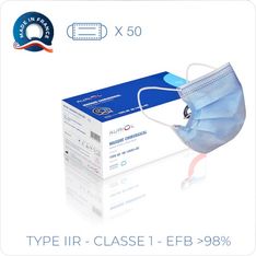 Boîte de 50 masques chirurgicaux "made in France"  (non stériles) - type II R - bleu clair