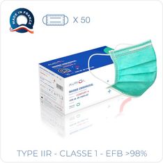 Boîte de 50 masques chirurgicaux "made in France"  (non stériles) - type II R - vert