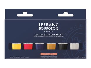 Lefranc Bourgeois - Set de peinture acrylique - 6 couleurs - ocre jaune, blanc titane, jaune primaire, noir ivoire, rouge primaire, bleu primaire - 20 ml