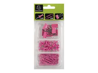 Exacompta Iderama - Kit de 58 attaches (pince-notes, trombones et punaises) - rose