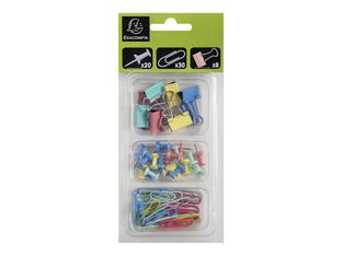 Exacompta Iderama - Kit de 58 attaches (pince-notes, trombones et punaise - couleurs pastels assorties