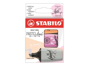 STABILO BOSS MINI Pastellove 2.0 - Pack de 3 surligneurs - gris poudré, mauve givré, sorbet à l'abricot - encre à l'eau - 2-5 mm