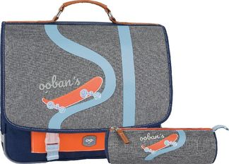 Cartable Ooban's Skate - 35 cm - 2 compartiments - gris chiné/bleu - Oberthur
