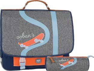 Cartable Ooban's Skate - 38 cm - 2 compartiments - gris chiné/bleu - Oberthur