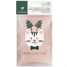 Clairefontaine Cat'Mas - 6 cartes d'invitation - 10,5 x 18 cm - rose/vert