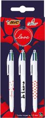 BIC 4 Couleurs Messages - 3 Stylos à bille 4 couleurs - 1 mm - Collection Love