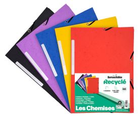 Bureau Vallée Recyclé - 5 Chemises à rabats recyclées - A4 - couleurs assorties