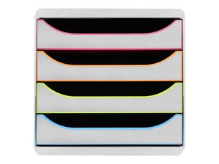 Exacompta Black Office BigBox - Module de classement 4 tiroirs - blanc/arlequin
