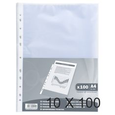Exacompta - 10 Packs de 100 Pochettes perforées - A4 - grainées - 4/100