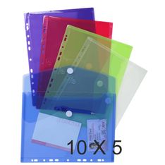 Exacompta - 10 Packs de 5 Pochettes perforées à scratch - A4 - couleurs assorties