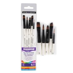 Daler-Rowney Graduate - Pack de 5 pinceaux synthétiques - plat, ombreur biseauté, nuanceur de ciseau - taille : 4, 8, 3/8, 1/4