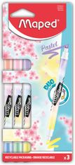 Maped Fluopep's Pen Duo - Pack de 3 surligneurs 2-en-1 - couleurs pastels assorties