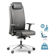 Fauteuil de bureau BOP - accoudoirs réglables - appui-tête - cuir noir