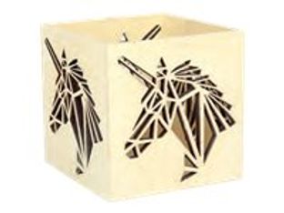 Graine Creative - photophore en bois motif licorne  - 10 x 10 x 10 cm