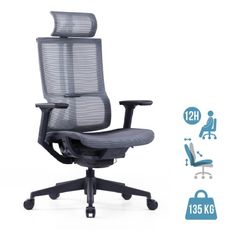 Fauteuil de bureau JAMES - accoudoirs réglables - appuie-tête réglable - noir et gris