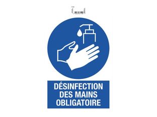 Exacompta - Panneau de signalisation adhésif - Désinfection des mains obligatoire - 230 x 330 mm - bleu
