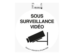 Exacompta - Plaque de signalisation Surveillance caméra  - 20 cm diamètre - vinyle - noir