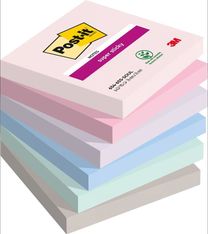 Post-it - 6 Blocs notes de 90 feuilles Super Sticky Post-it Soulful  - couleurs assorties - 76 x 76 mm