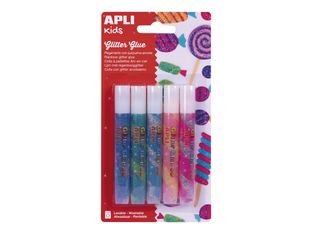 Apli Kids - 5 Pots de colle à paillettes - 11 g - bleu gris, gris violet, bleu vert, lilas bleu, orange rose