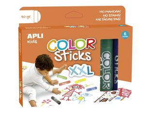APLI Kids Sticks XXL - Pack de 6 marqueurs - noir, rouge, bleu, vert, jaune, brun