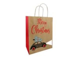 Créastyl Kraft Fantaisie - 50 Sacs cadeau kraft - poignées torsadées - 26 cm x 12 cm x 35 cm - brun - Noël