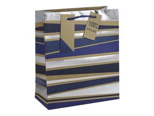 Clairefontaine - Sac cadeau kraft - rayures bleu - 21,5 cm x 10,2 cm x 25,3 cm