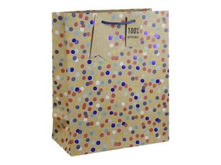 Clairefontaine - Sac cadeau kraft - pois multicolore - 26,5 cm x 14 cm x 33 cm