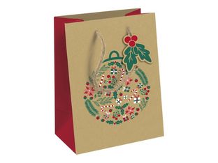 Clairefontaine - Sac cadeau kraft - holly rouge et vert - 21,5 cm x 10,2 cm x 25,3 cm