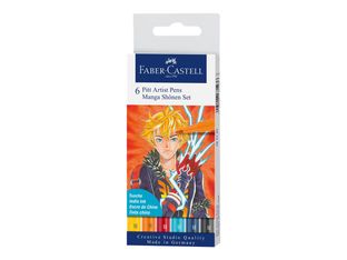 Faber-Castell Pitt Artist Pen Manga Shônen - 6 Feutres pinceaux à pointe souple à l'encre de Chine - couleurs assorties